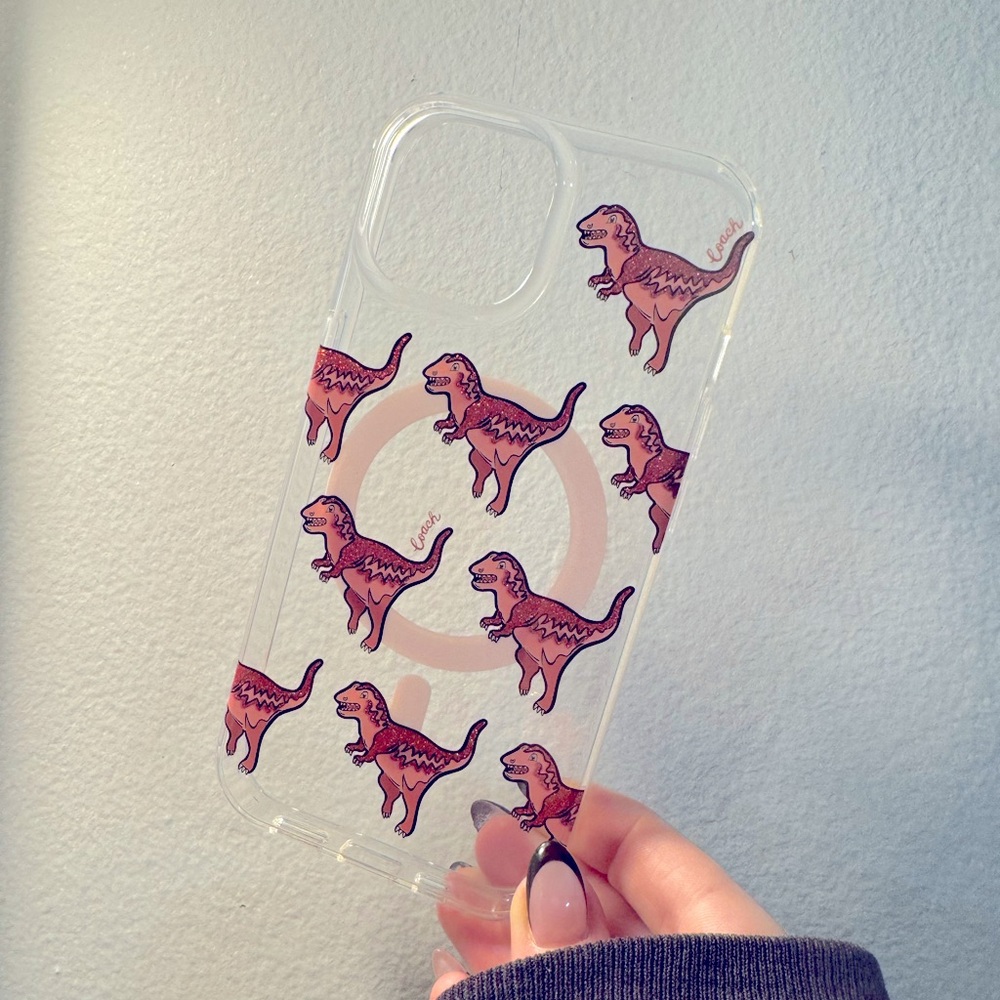Coach Clear Case with Pink Dinosaur Design